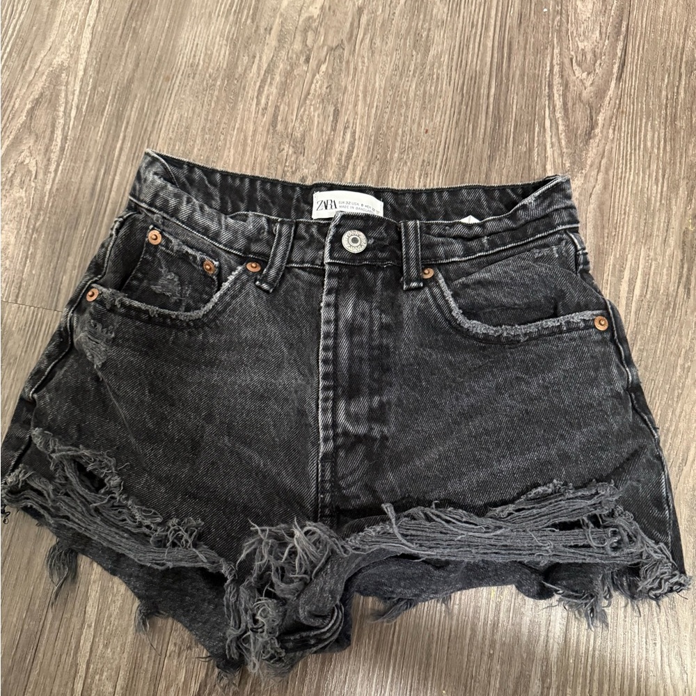 Zara Black Distressed Denim Shorts